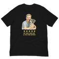Blonde Man with Great Dane graphic tee.