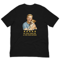Blonde Man with Jack Russell Terrier graphic tee.