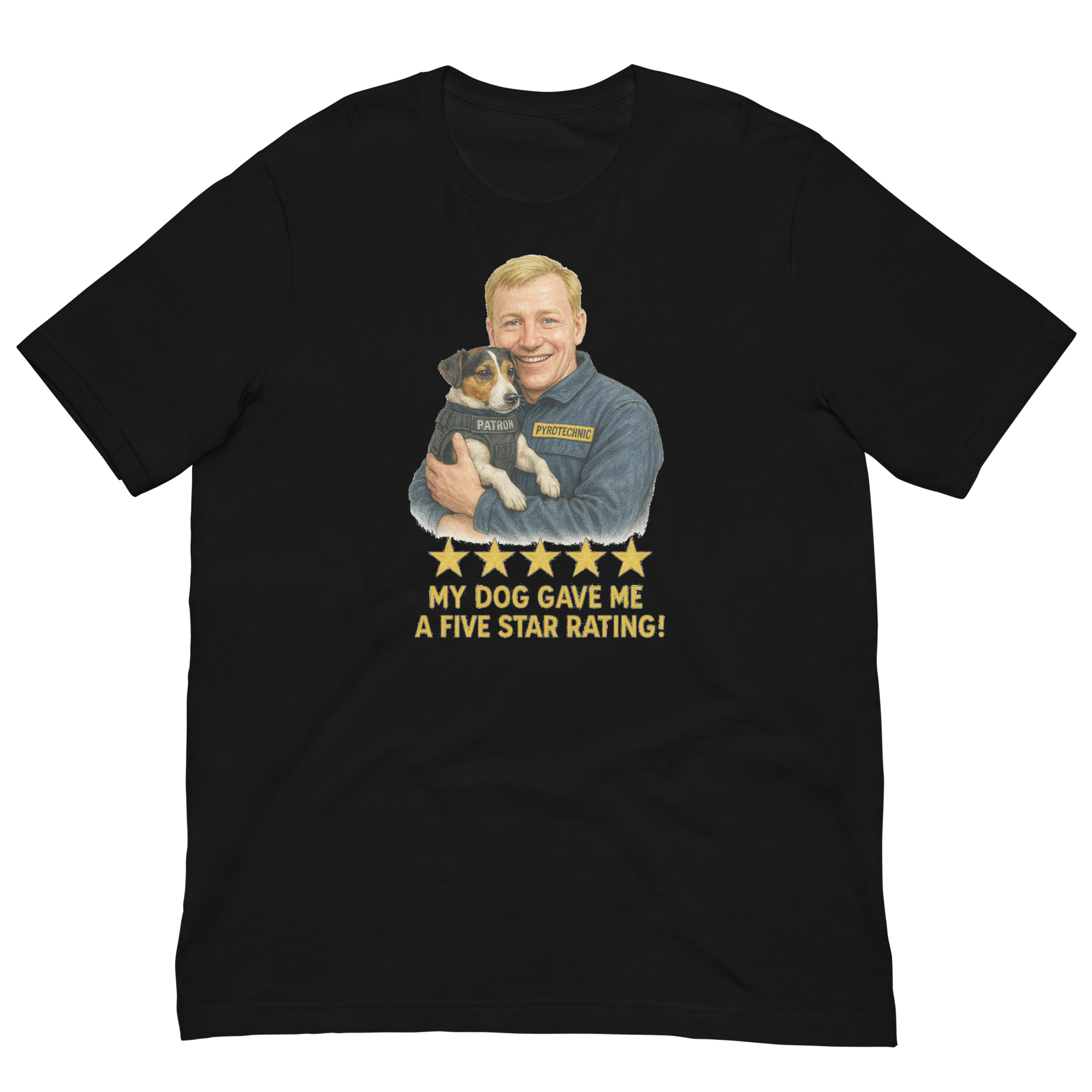 Blonde Man with Patron graphic tee.