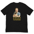Blonde Man with Pug graphic tee.