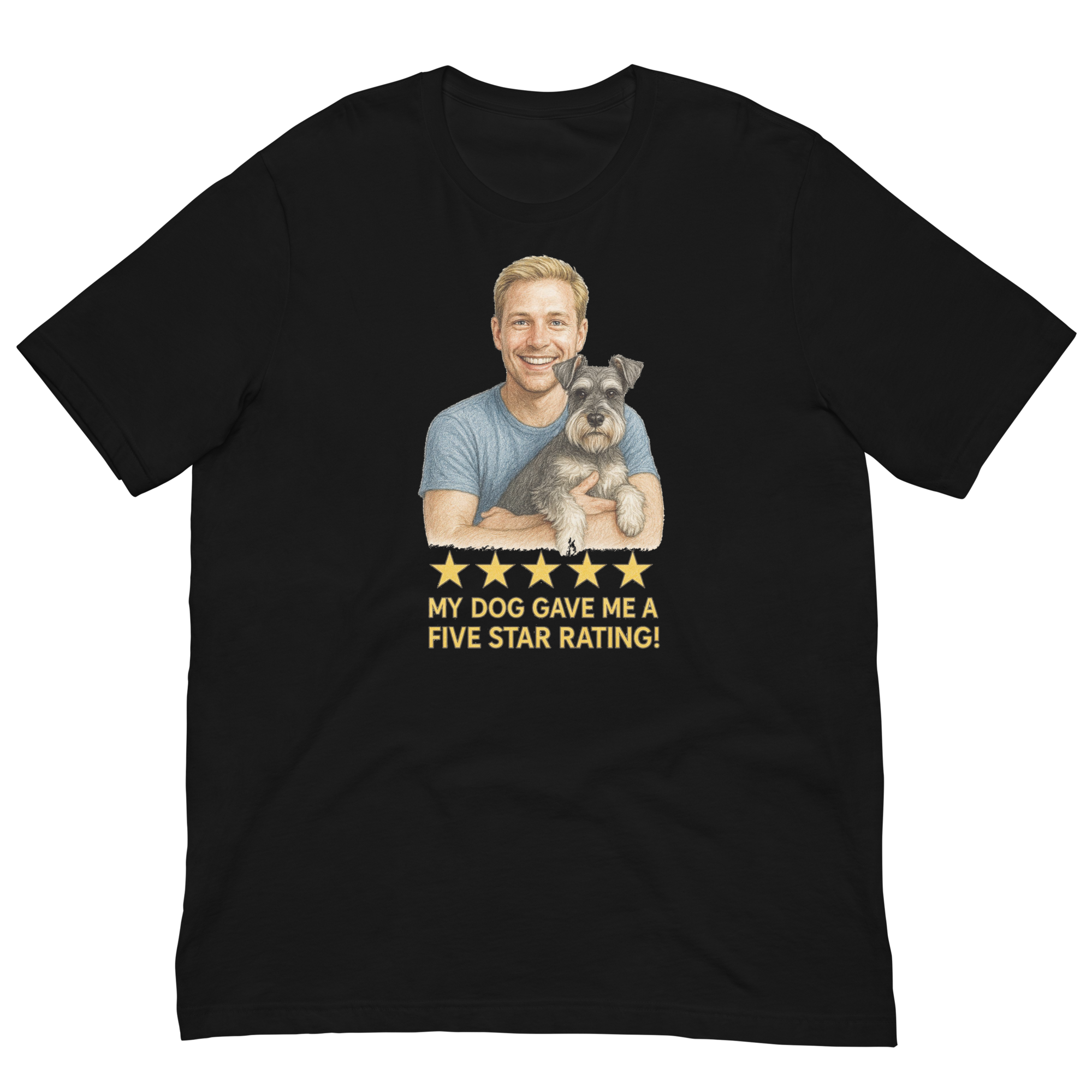 Blonde Man with Schnauzer graphic tee.