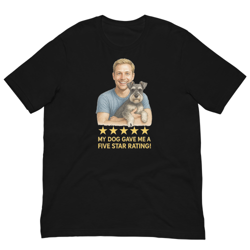 Blonde Man with Schnauzer graphic tee.