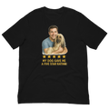 Brunette Man with Afghan Hound graphic tee.