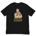 Brunette Man with Basset Hound graphic tee.
