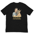 Brunette Man with Great Dane graphic tee.