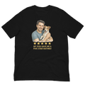 Brunette Man with Jack Russell Terrier graphic tee.