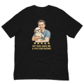 Brunette Man with Shih Tzu graphic tee.