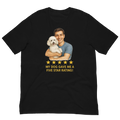 Brunette Man with White Poodle graphic tee.