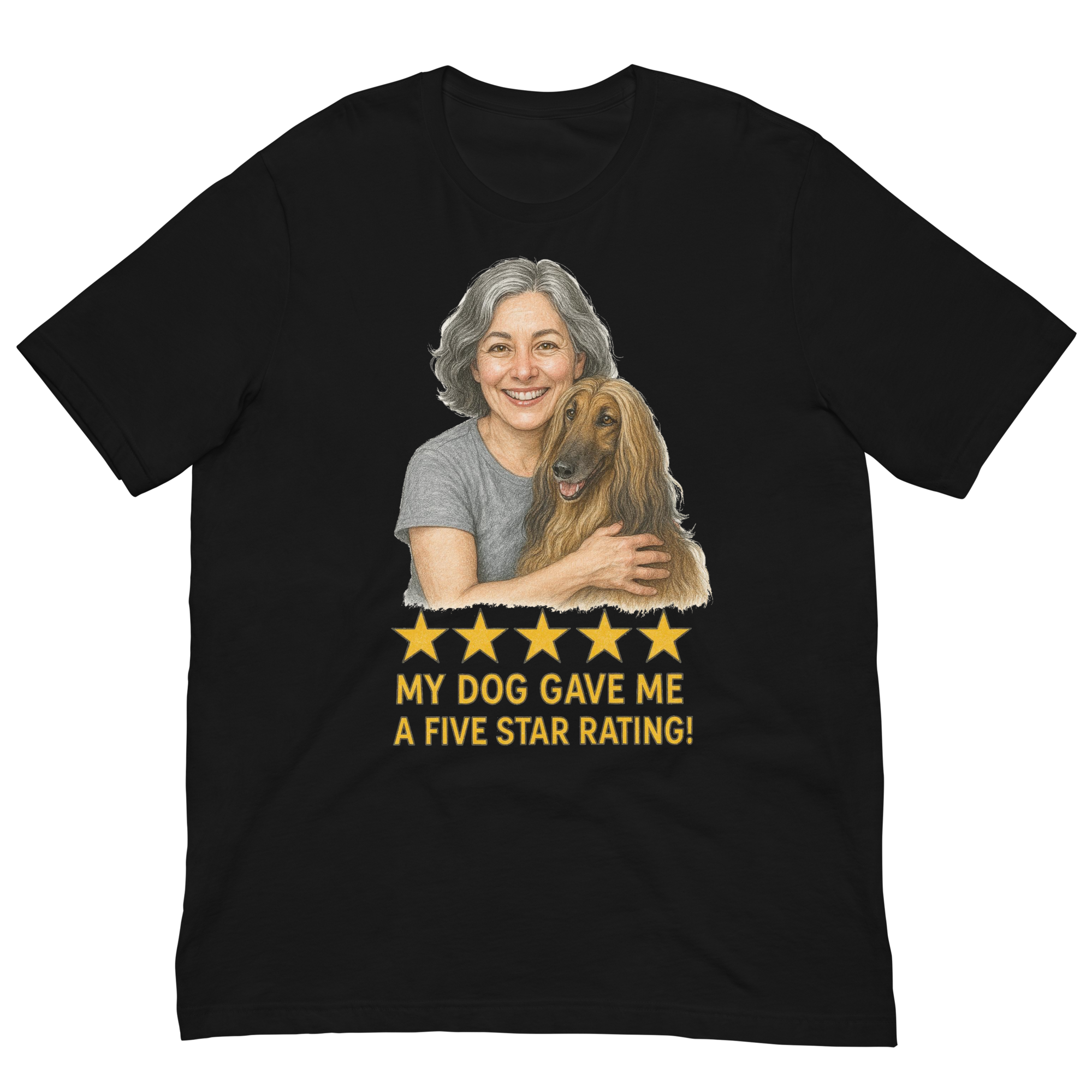 Salt & Pepper Woman with Afghan Hound graphic tee - black
