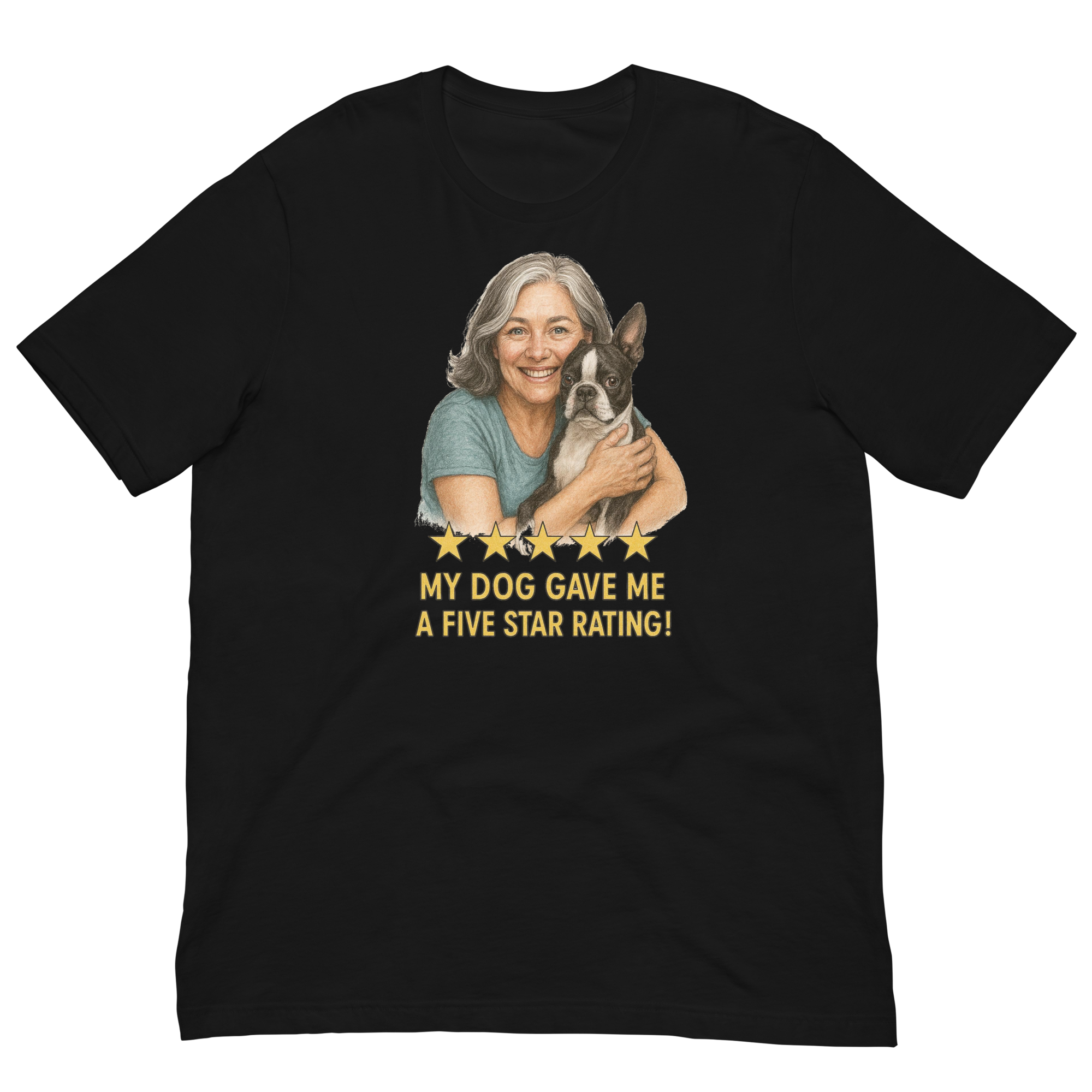 Salt & Pepper Woman with Boston Terrier graphic tee - black
