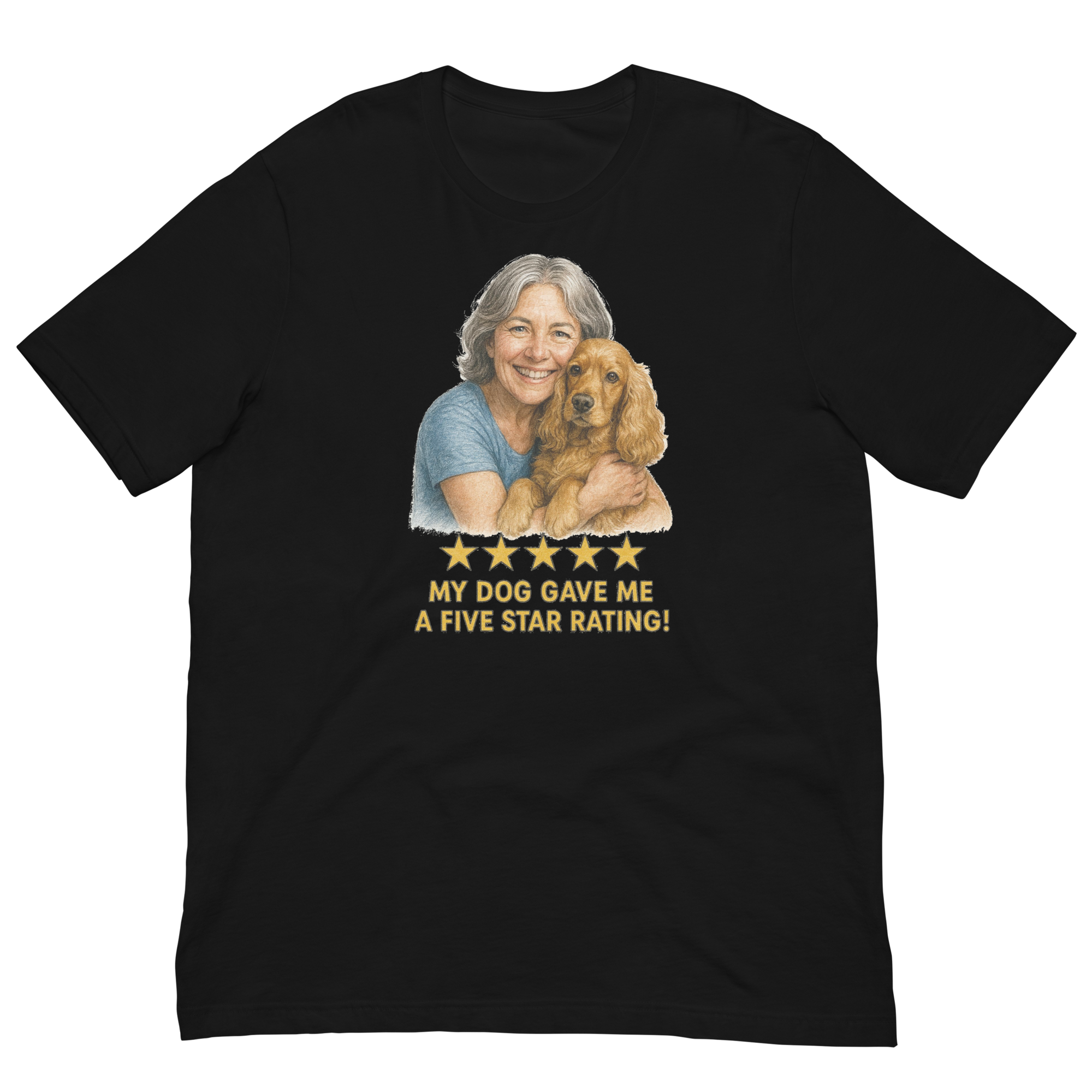Salt & Pepper Woman with Cocker Spaniel graphic tee - black