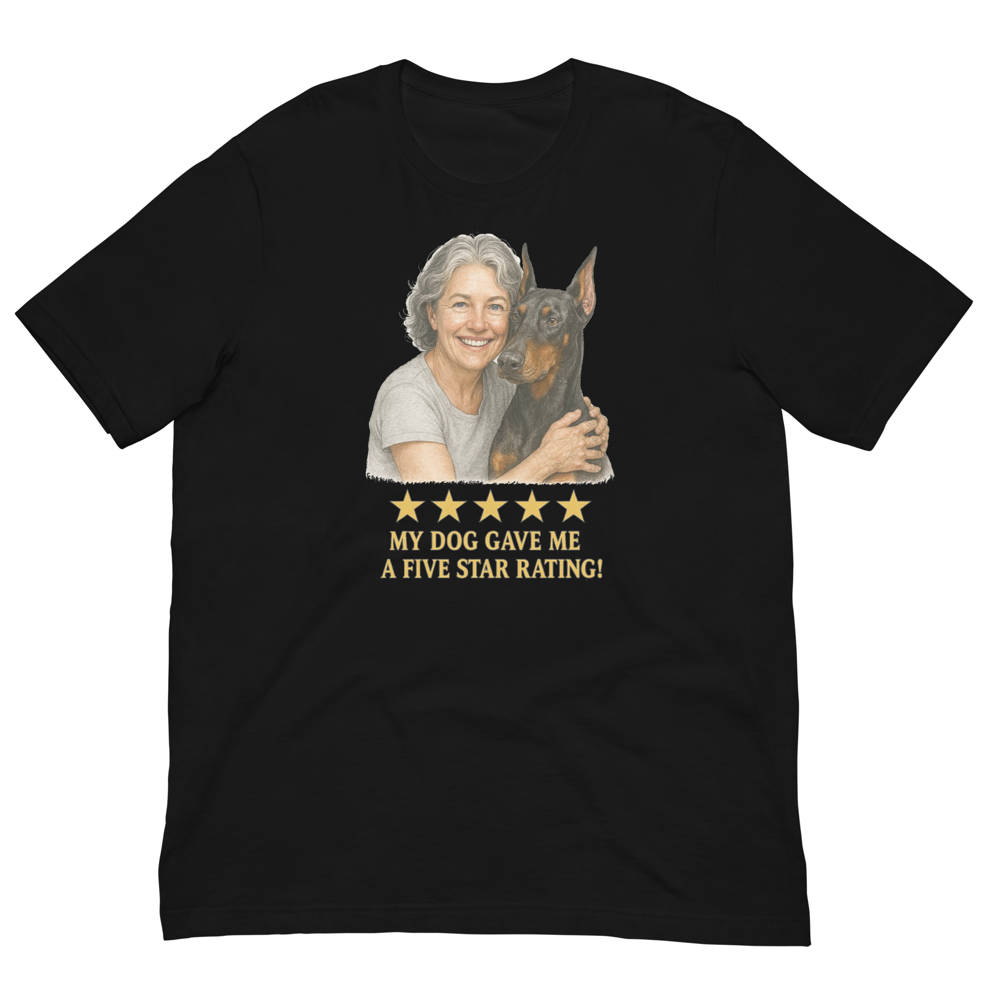 Salt & Pepper Woman with Doberman Pinscher graphic tee - black