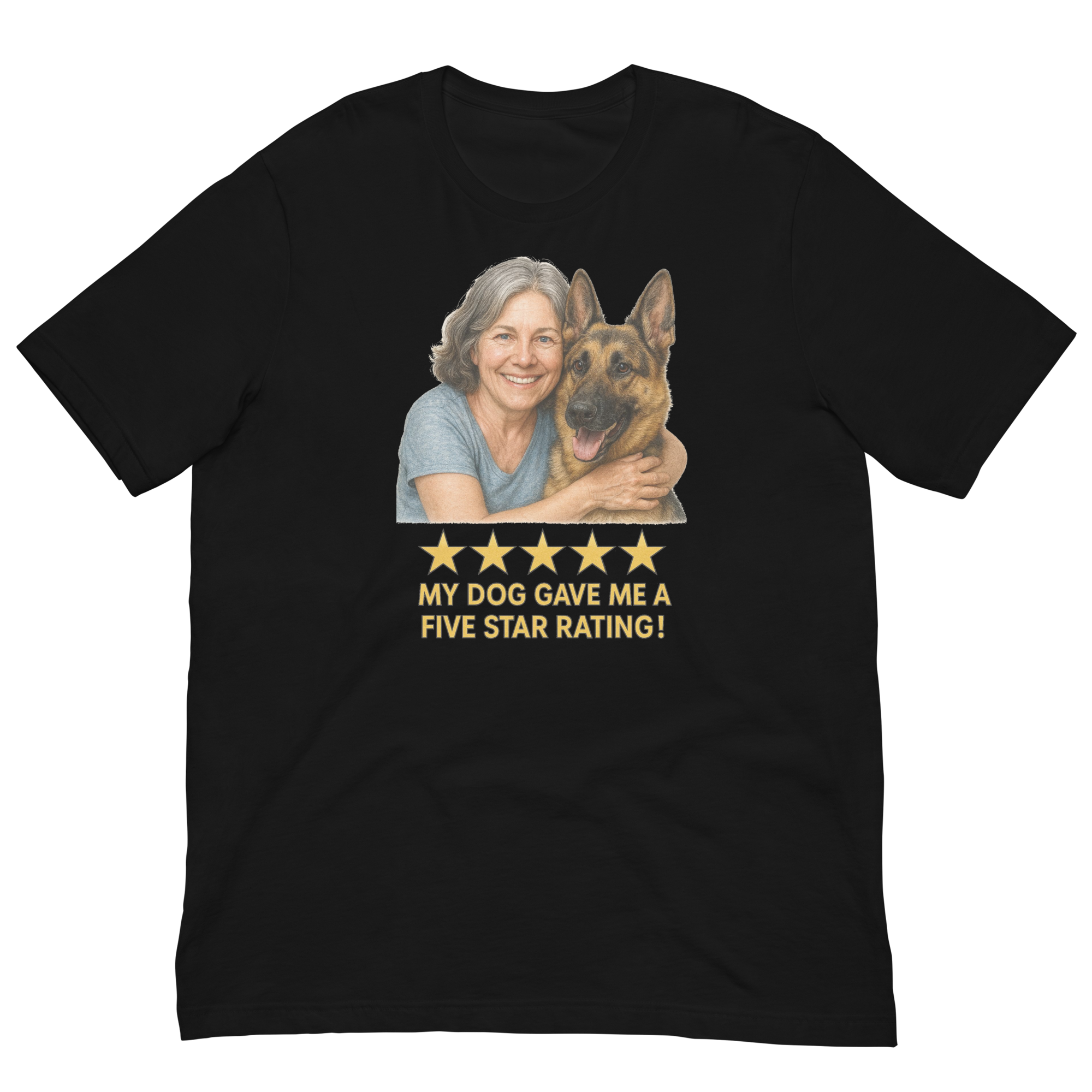 Salt & Pepper Woman with German Shepherd graphic tee - black