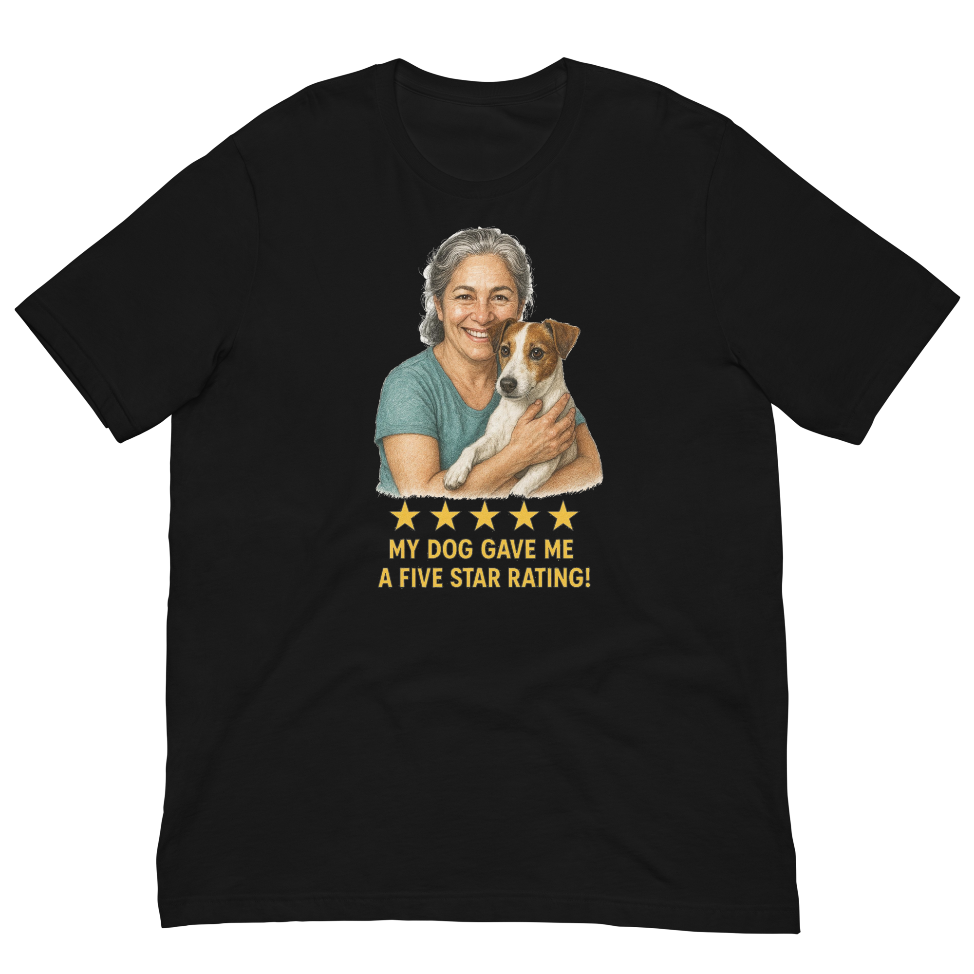 Salt & Pepper Woman with Jack Russell Terrier graphic tee - black