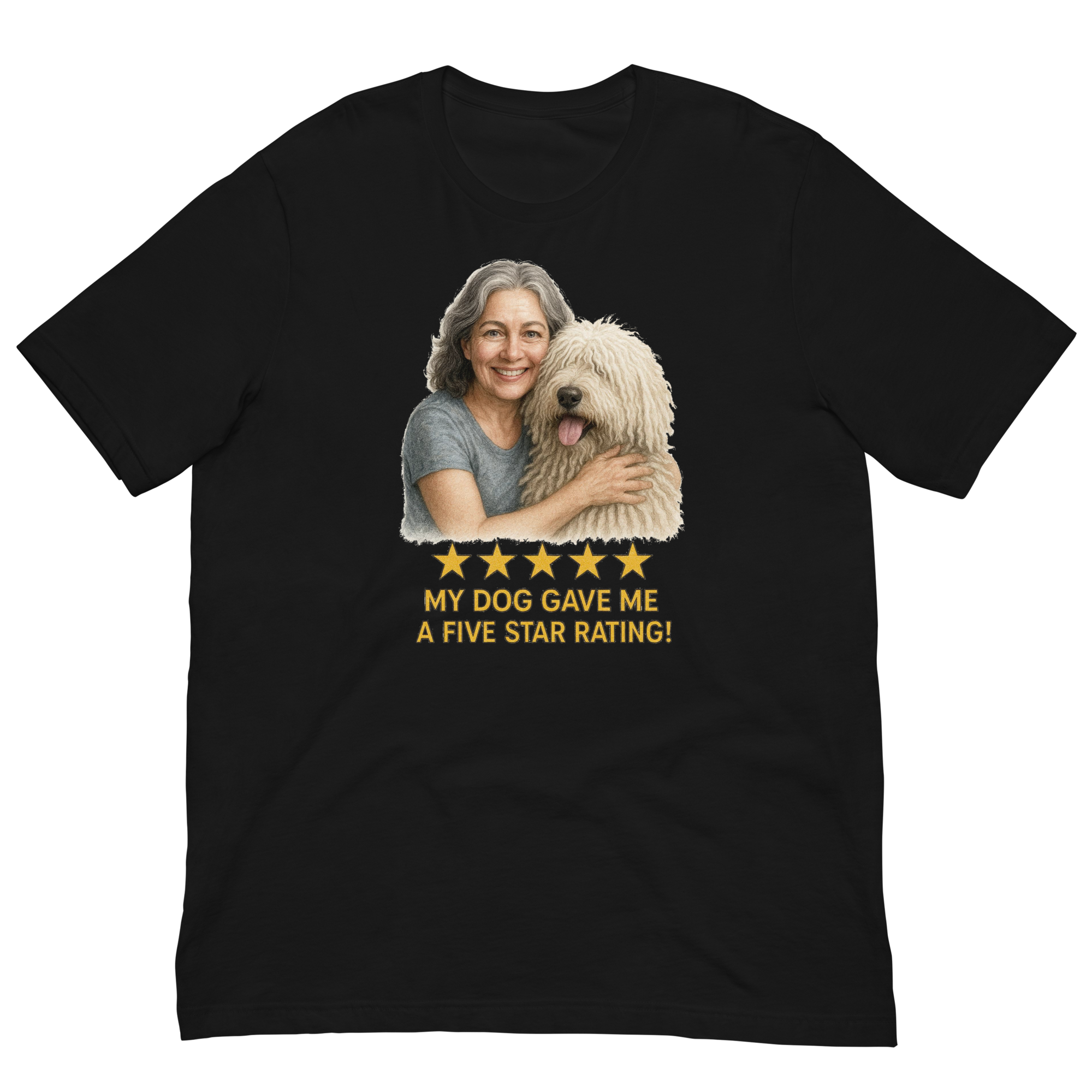 Salt & Pepper Woman with Komondor graphic tee - black