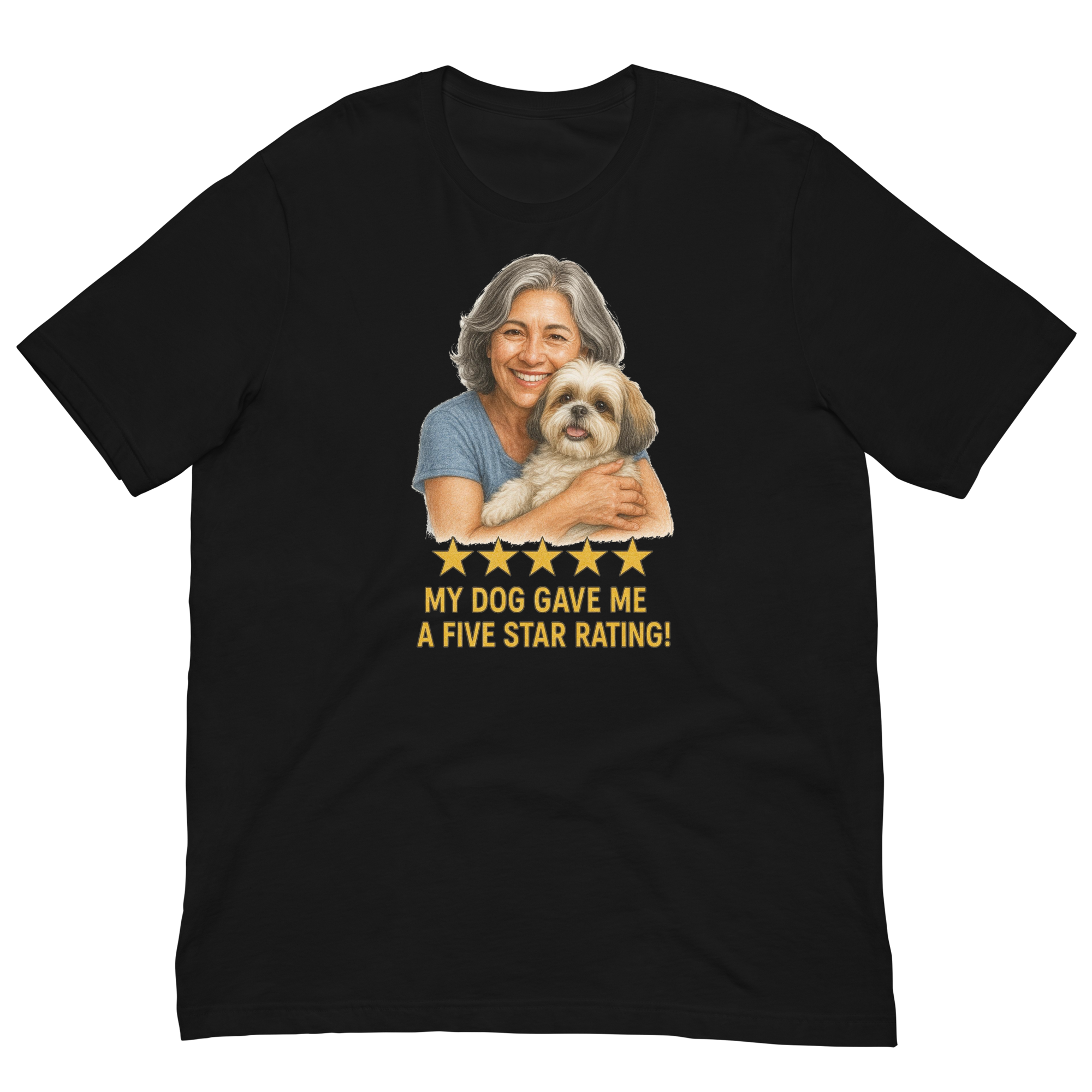 Salt & Pepper Woman with Shih Tzu graphic tee - black
