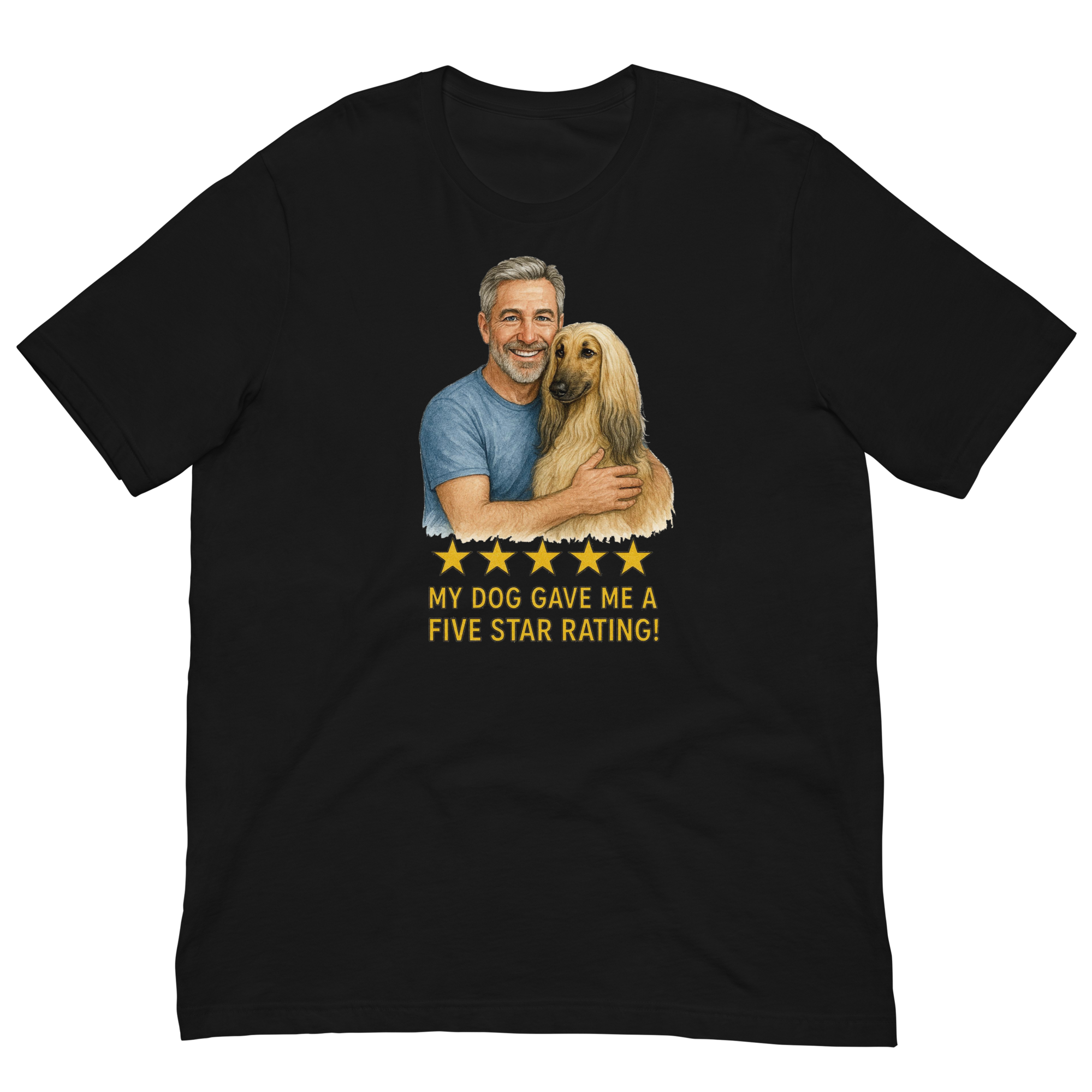 Salt & Pepper Man with Afghan Hound graphic tee.