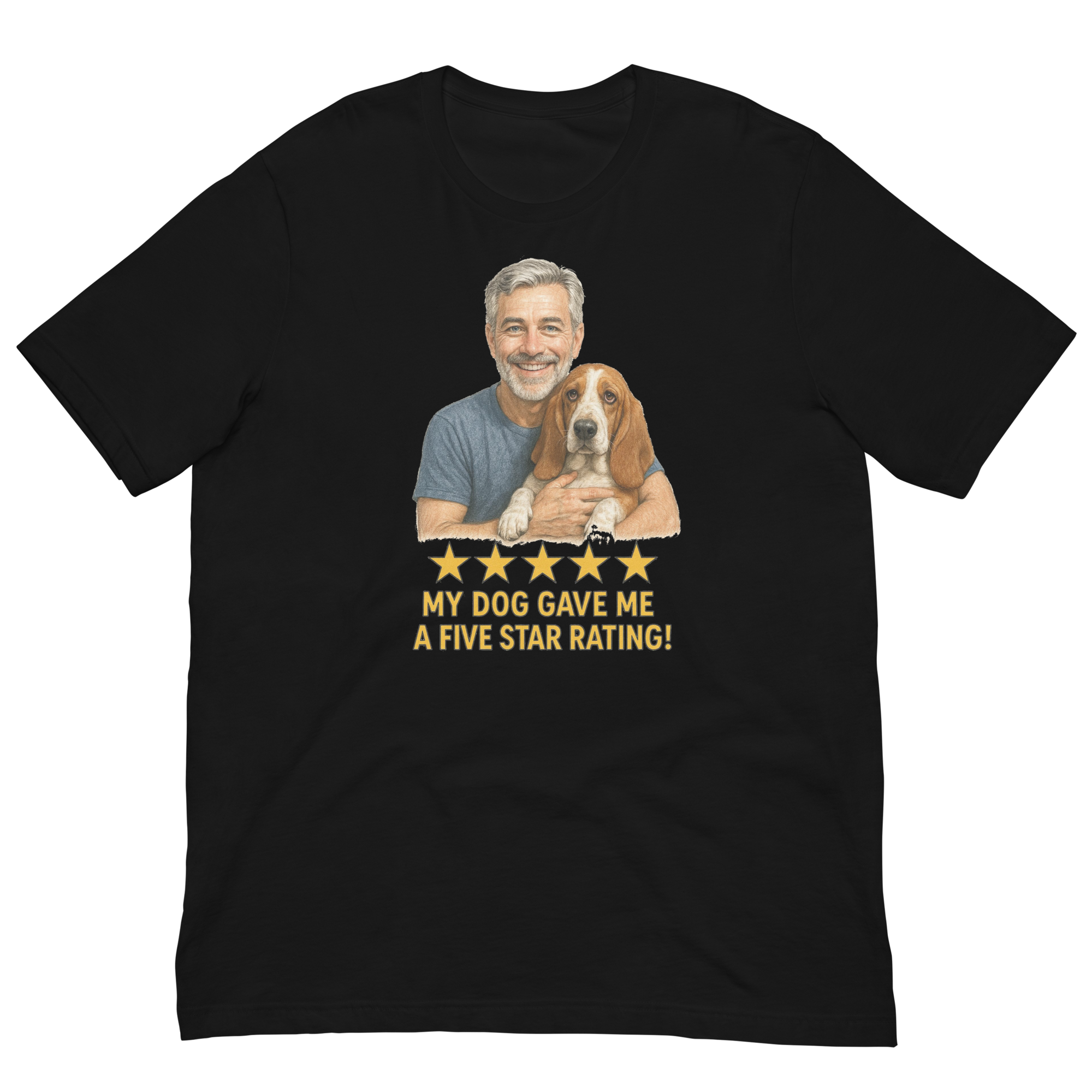 Salt & Pepper Man with Basset Hound graphic tee.