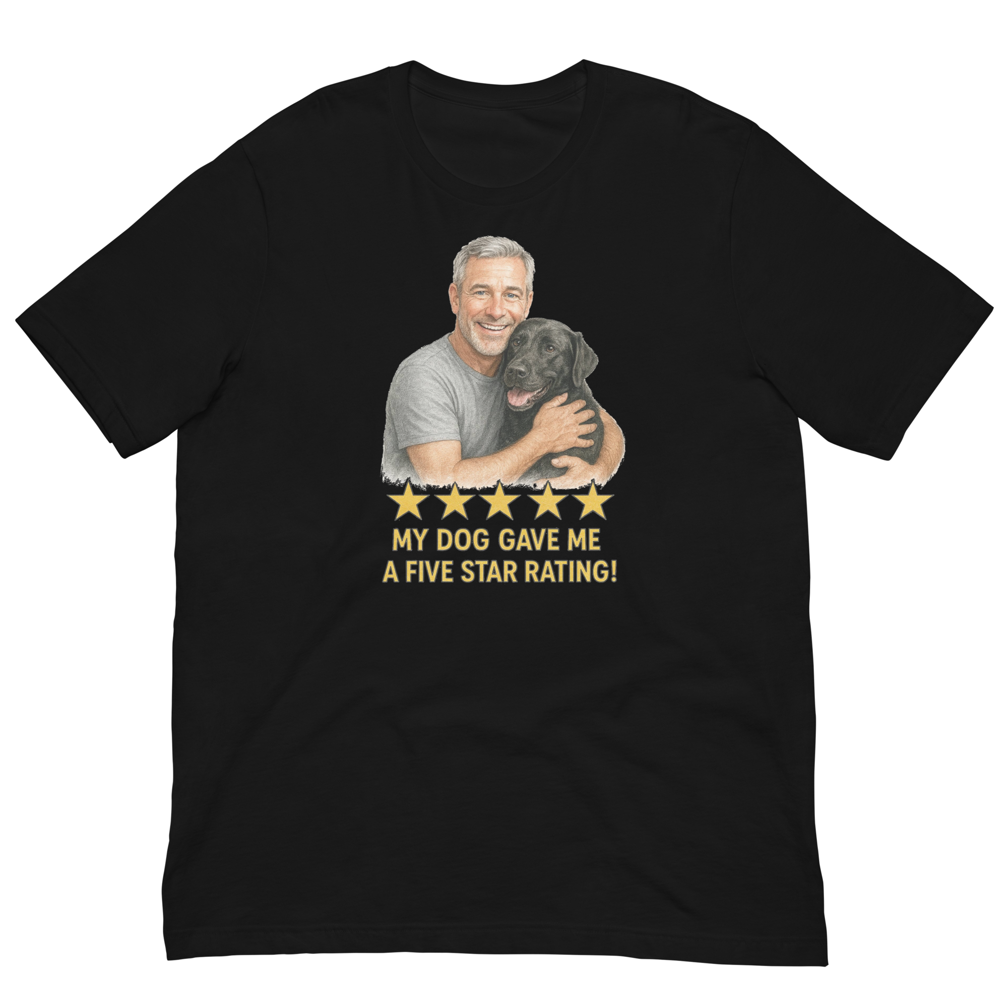 Salt & Pepper Man with Black Labrador graphic tee.
