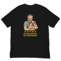 Salt & Pepper Man with Bulldog graphic tee.