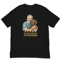 Salt & Pepper Man with Chocolate Labrador graphic tee.