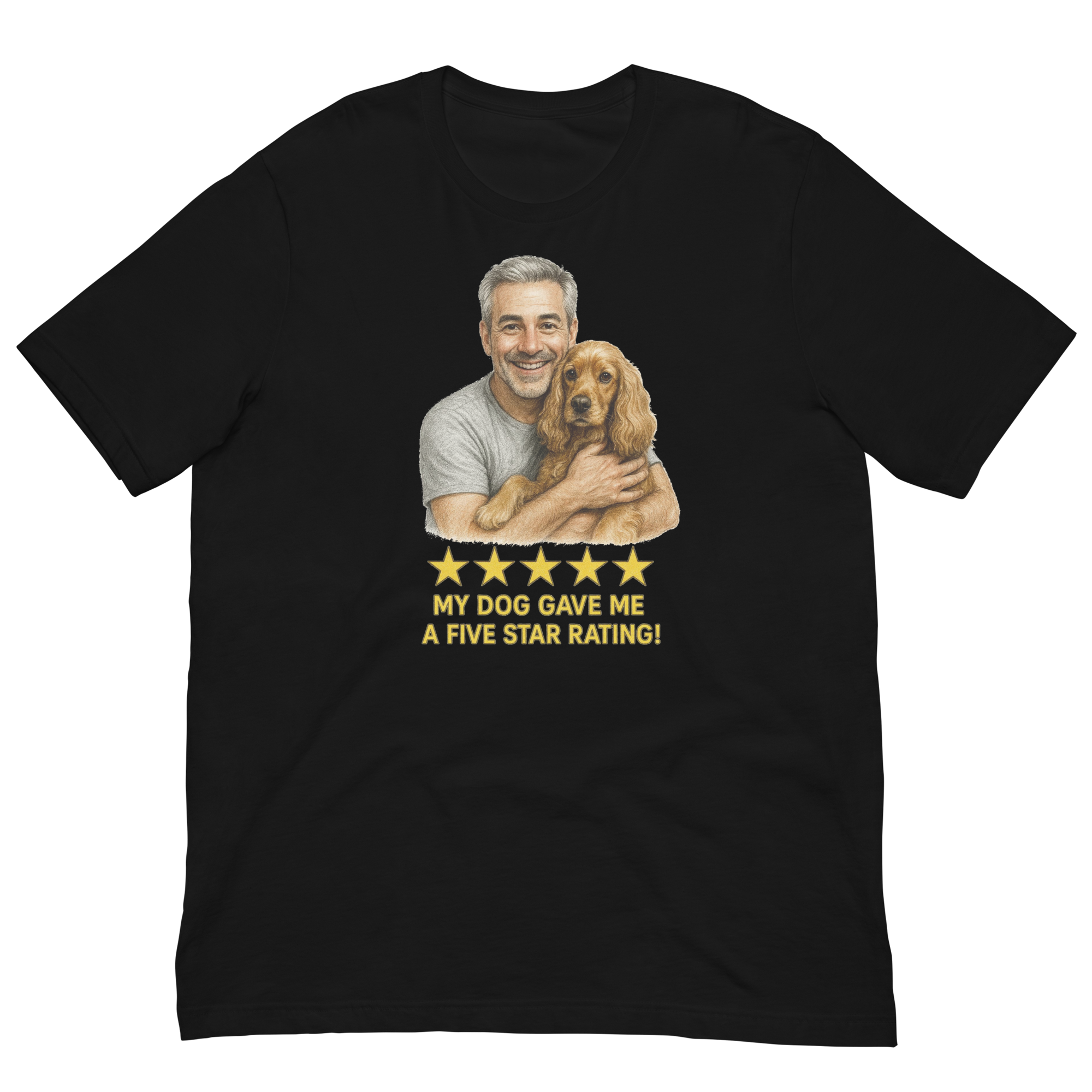 Salt & Pepper Man with Cocker Spaniel graphic tee.