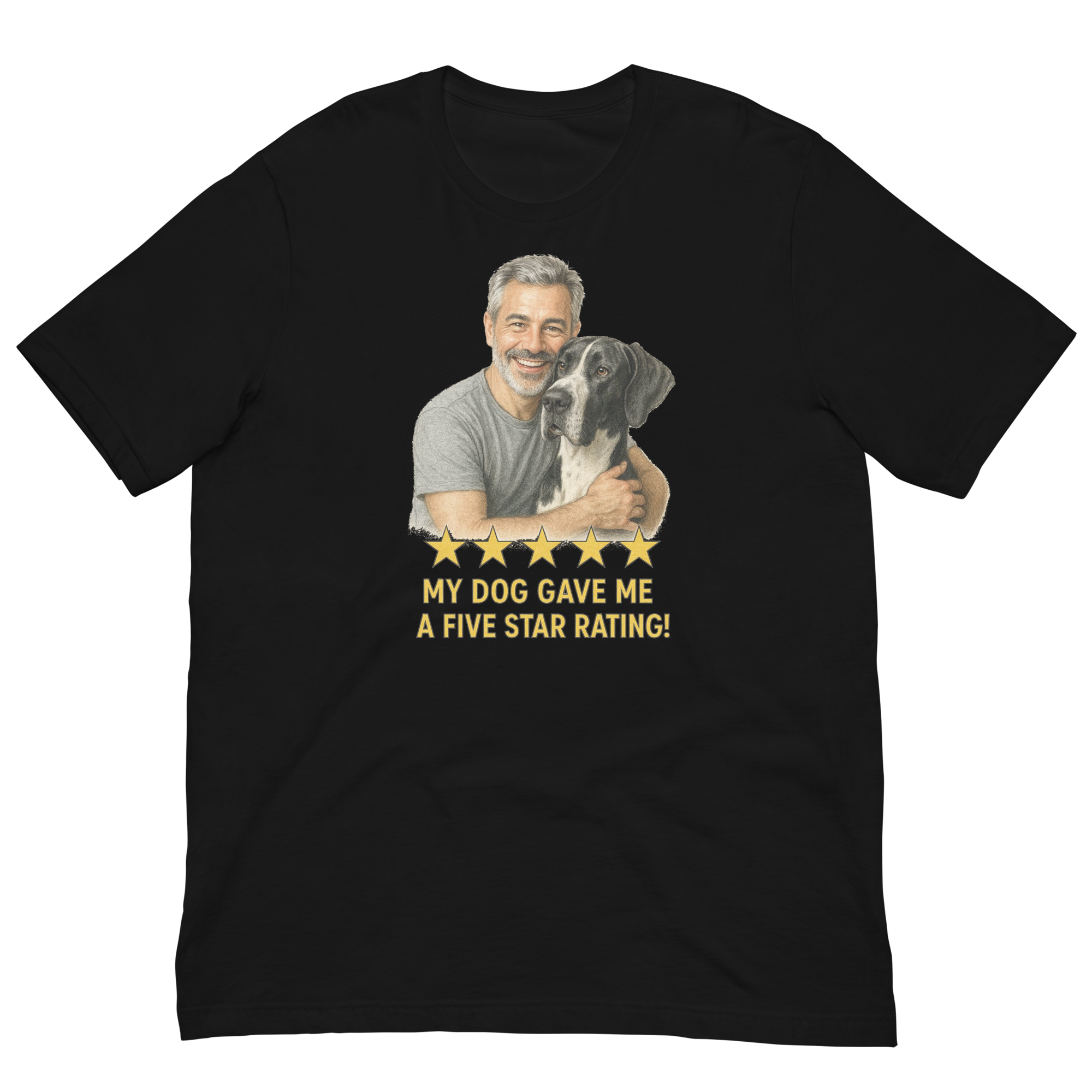 Salt & Pepper Man with Great Dane graphic tee.