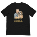 Salt & Pepper Man with Saint Bernard graphic tee.