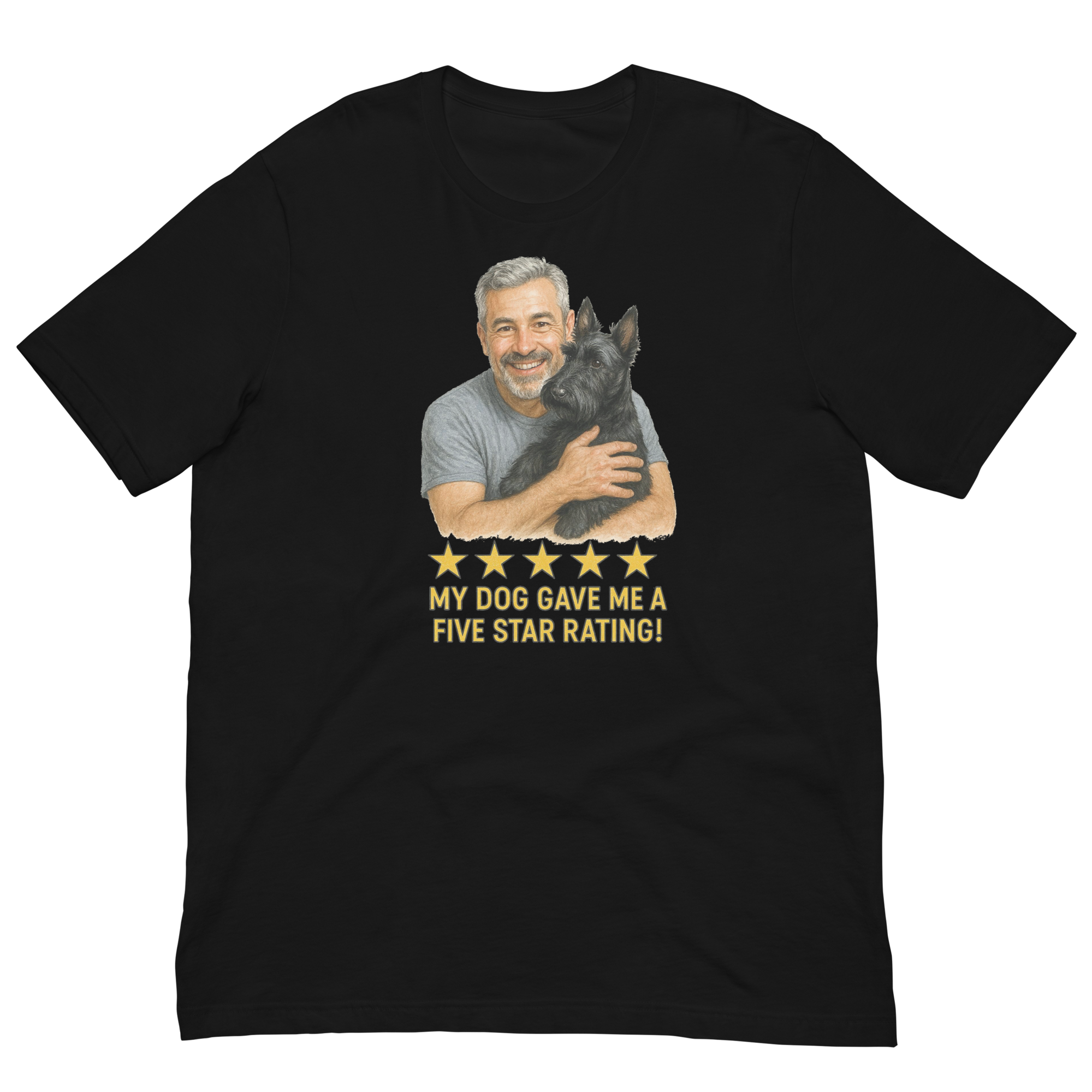 Salt & Pepper Man with Scottie graphic tee.