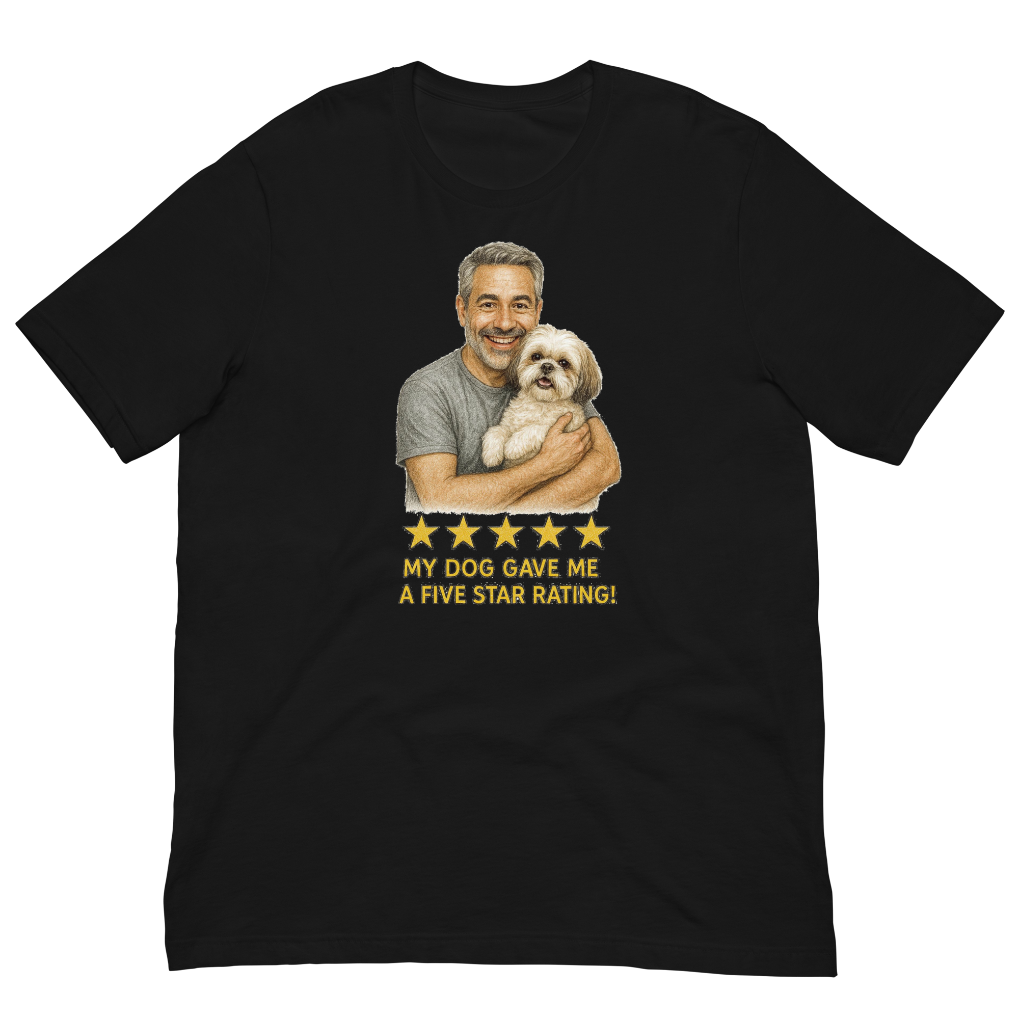 Salt & Pepper Man with Shih Tzu graphic tee.