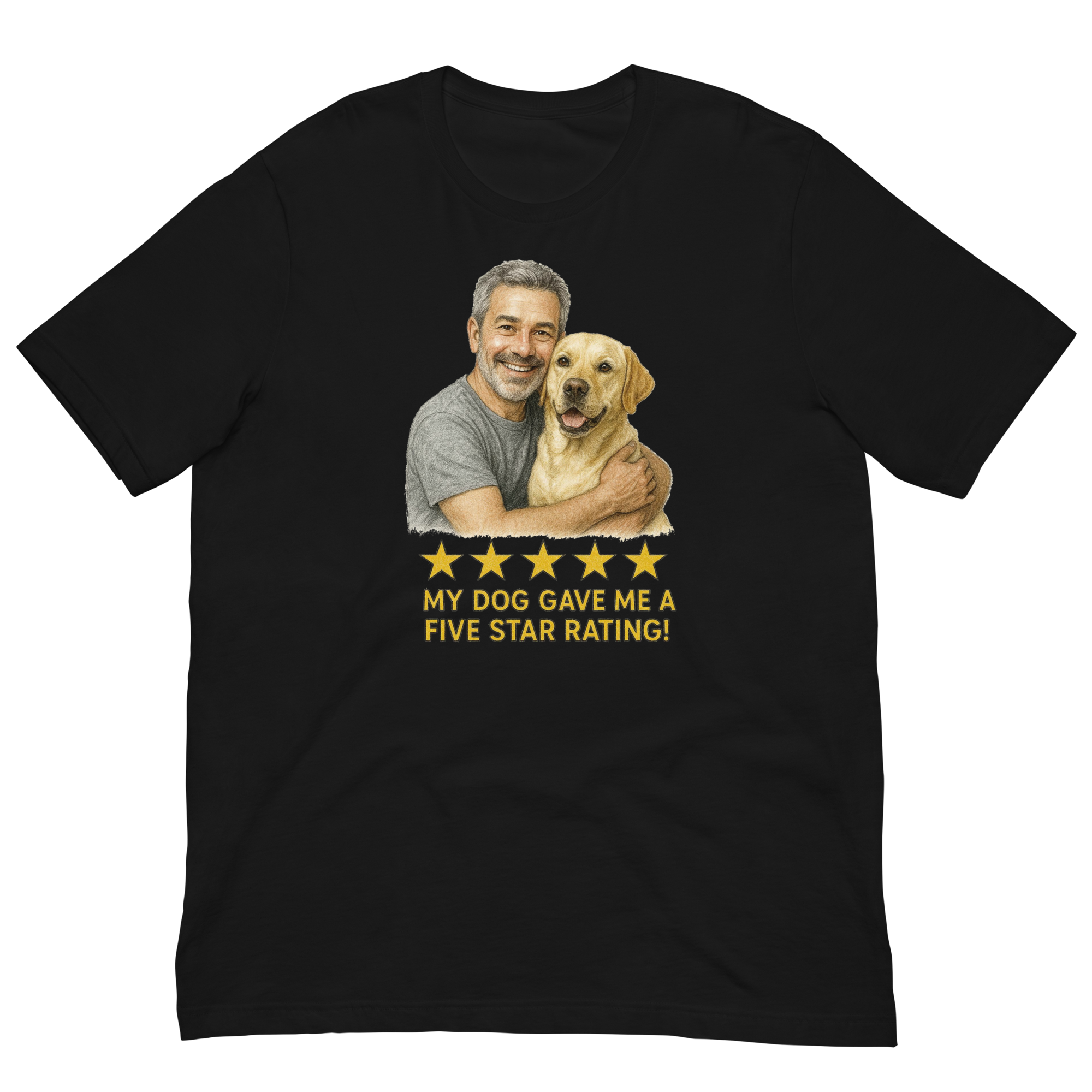 Salt & Pepper Man with Yellow Labrador graphic tee.