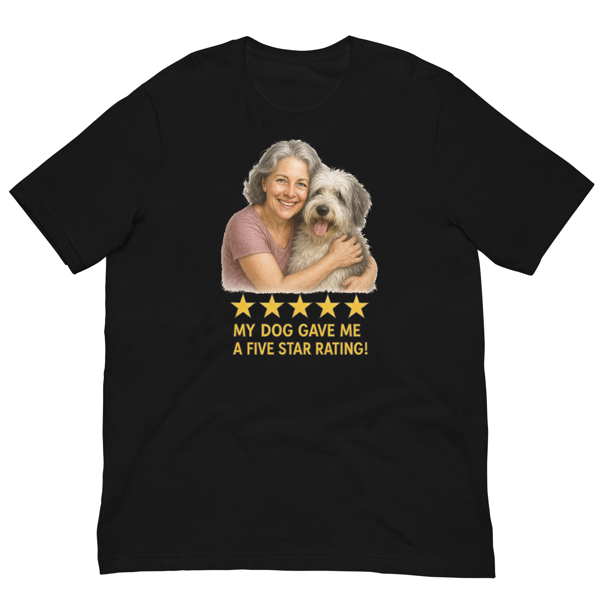 Salt & Pepper Woman with Sheepdog graphic tee - black