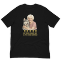 White Hair Woman with Alaskan Husky graphic tee.