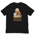 White Hair Woman with Basset Hound graphic tee.