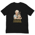 White Hair Woman with Boston Terrier graphic tee.