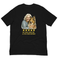 White Hair Woman with Collie graphic tee.