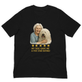 White Hair Woman with Komondor graphic tee.