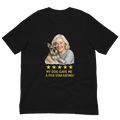 White Hair Woman with Schnauzer graphic tee.