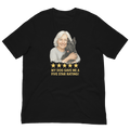 White Hair Woman with Scottie graphic tee.