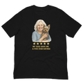 White Hair Woman with Yorkie graphic tee.