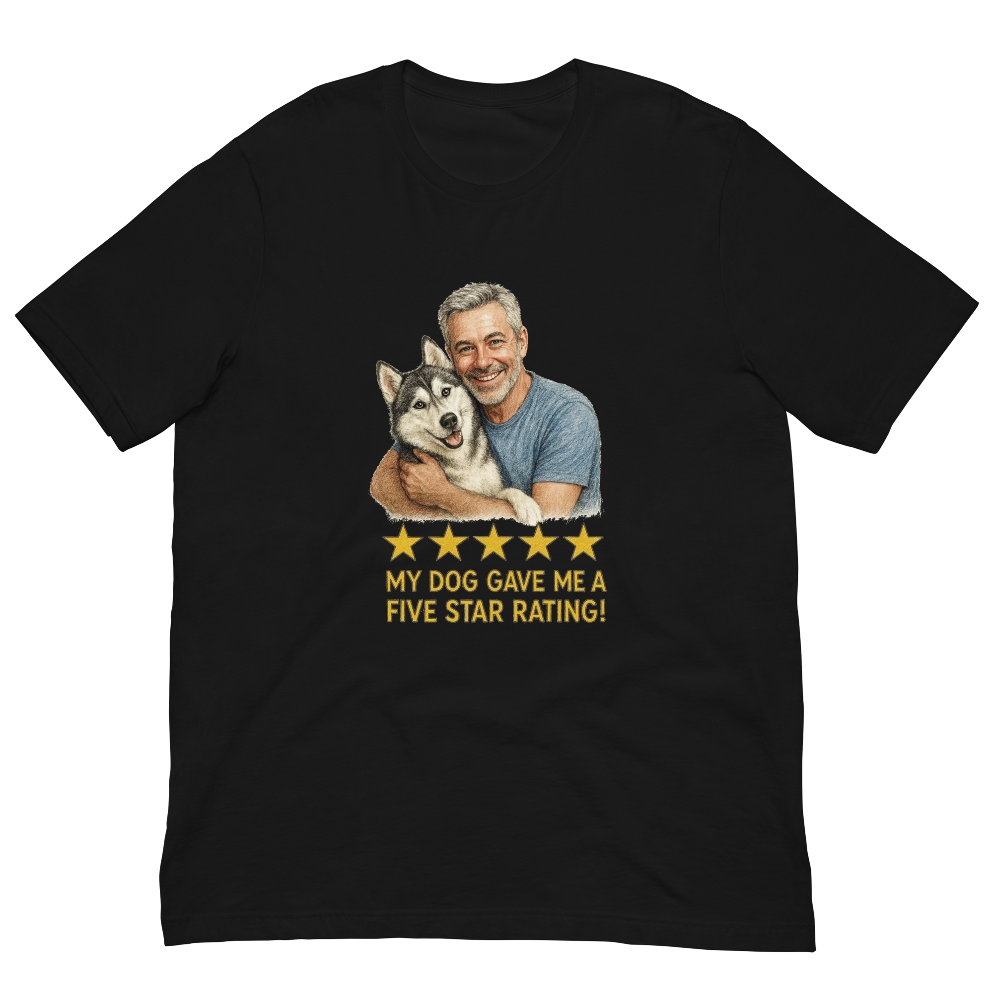 Salt & Pepper Man with Alaskan Husky graphic tee.