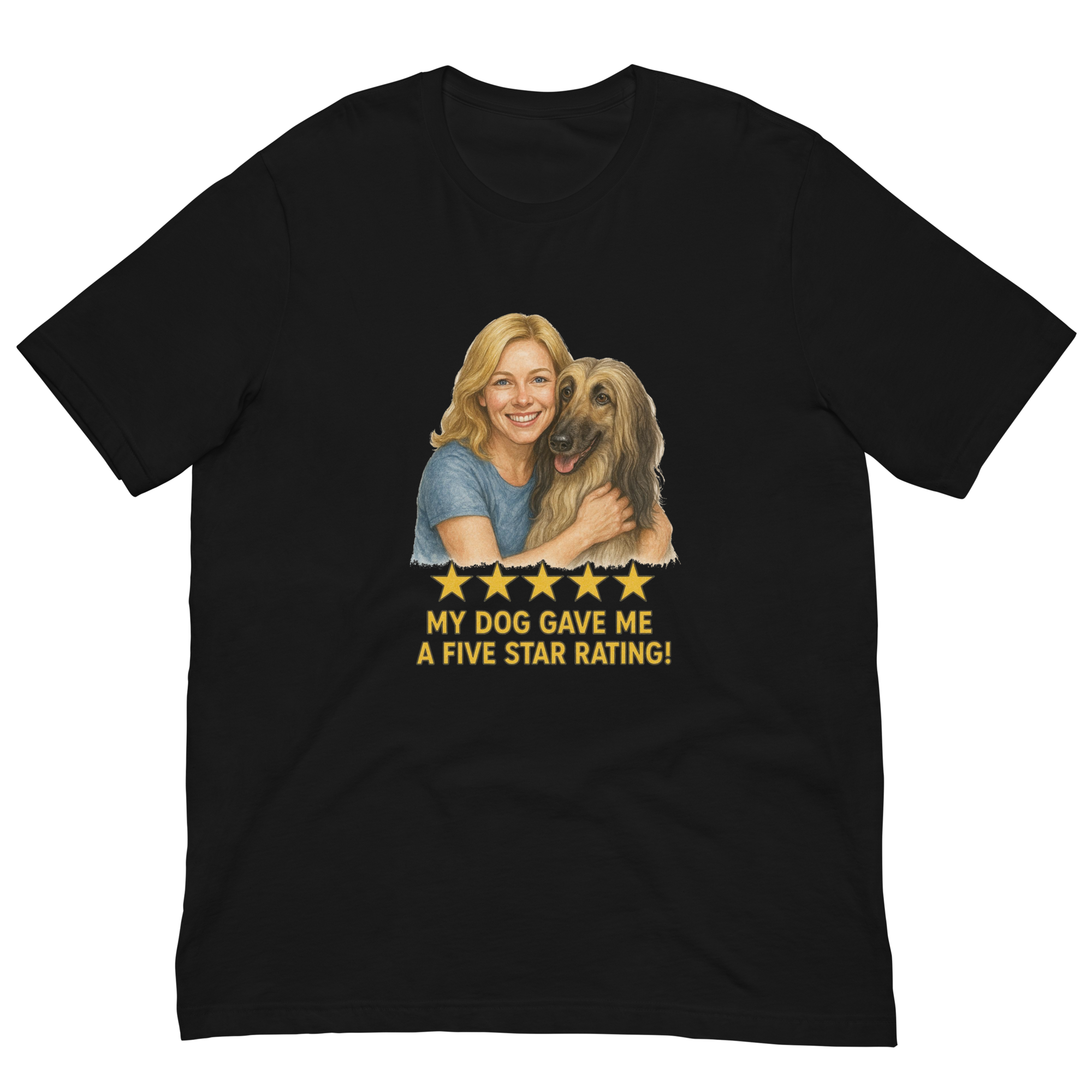 Blonde Woman with Afghan Hound graphic tee - black