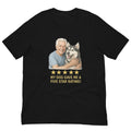 White Hair Man with Alaskan Husky graphic tee.