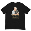 White Hair Man with Black Labrador graphic tee.