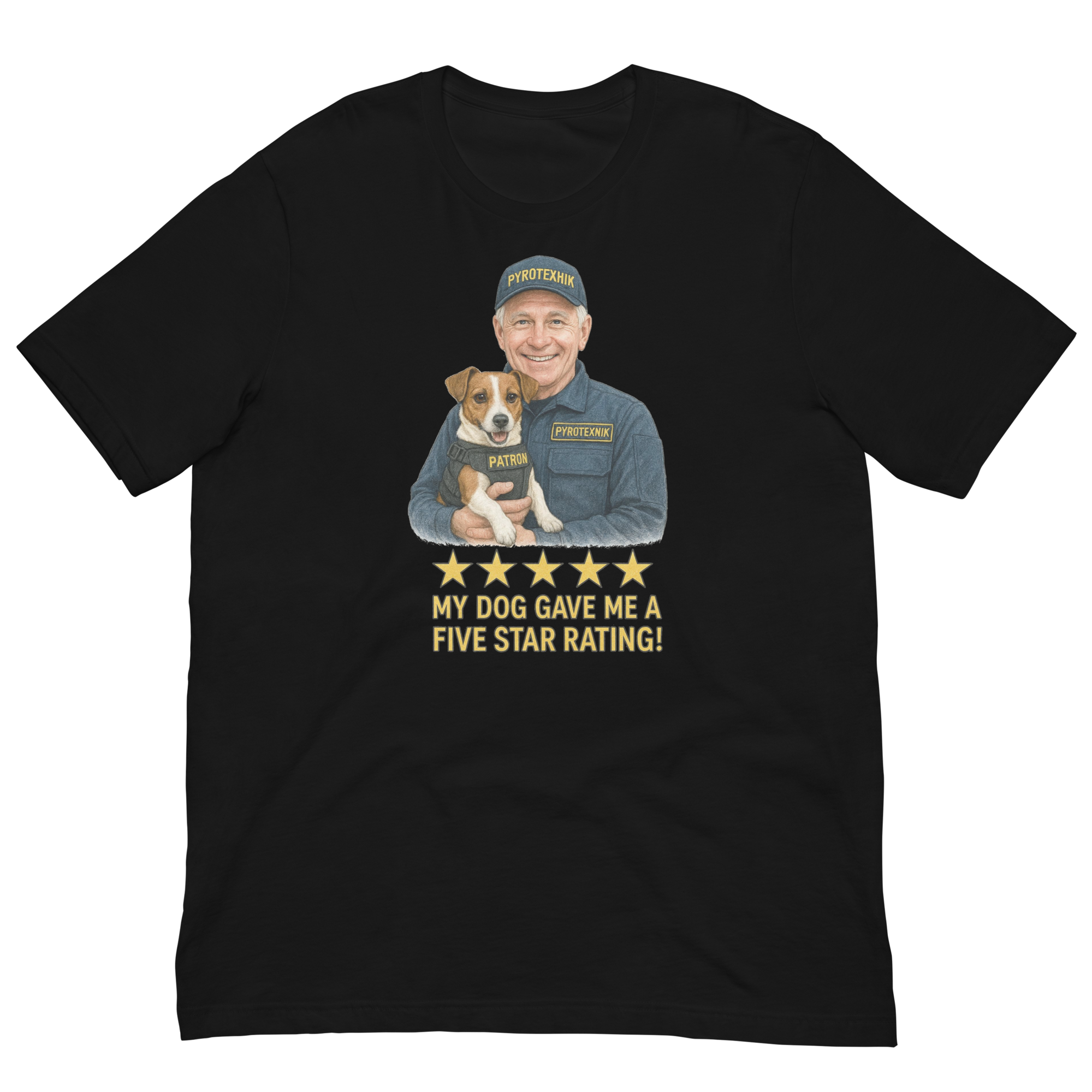 White Hair Man with Patron graphic tee.