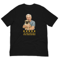 White Hair Man with Pug graphic tee.