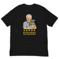 White Hair Man with Schnauzer graphic tee.