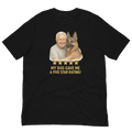 White Hair Man with German Shepherd graphic tee.