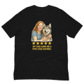 Red Hair Woman with Alaskan Husky graphic tee.