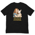 Red Hair Woman with Bull Terrier graphic tee.